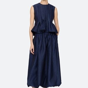 NWT Sea Fayetta Embossed Peplum Tank Top In Deep Blue